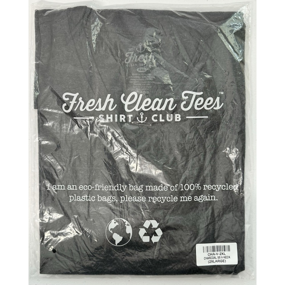*BRAND NEW* Fresh Clean Tees Shirt Club Mens V-Neck T-Shirt Size 2XL Charcoal